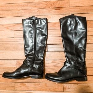 Tory Burch Womens Black Colton Galleon Leather Reva Riding Boots